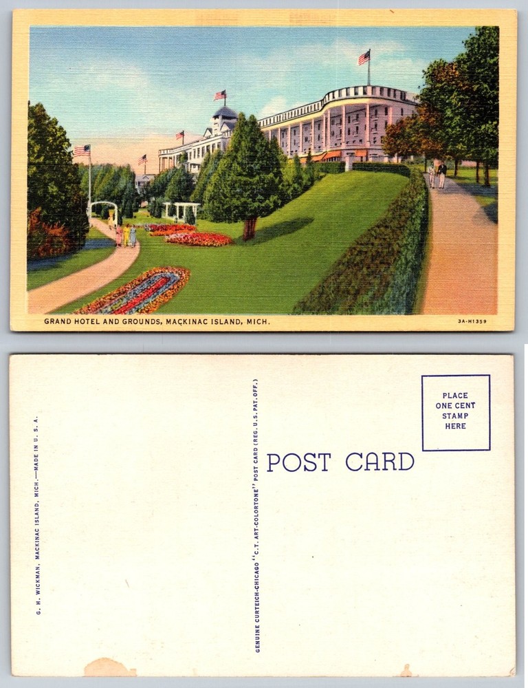 Vintage Grand Hotel Mackinac Island Michigan Linen Postcard 1930s Curteich