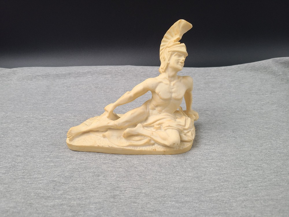 Dying Achilles Trojan War Hero Cast Alabaster Beige Patina Figure - From Greece-image