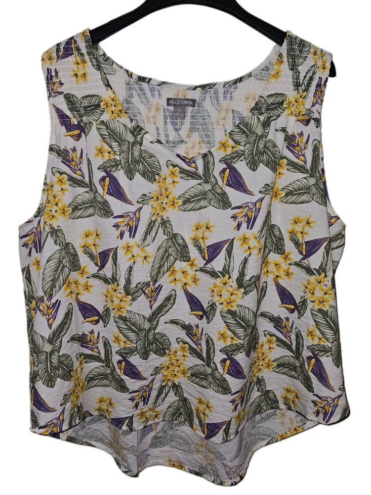 Falls Creek Beige & Floral Smock Tank Top Women's Size 2X