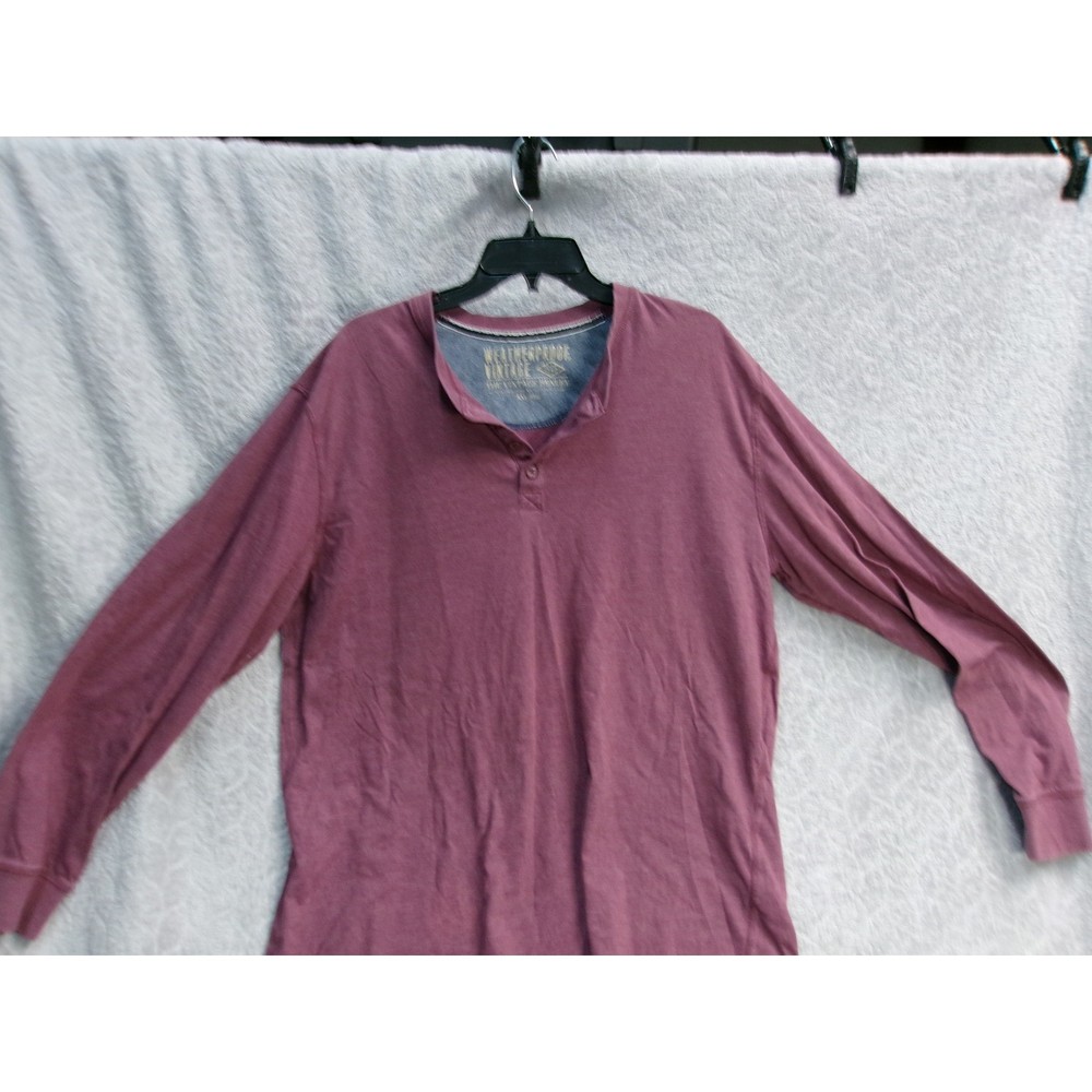 Weatherproof Vintage Henley Long Sleeve Shirt Burgundy Heather Men's 2XL