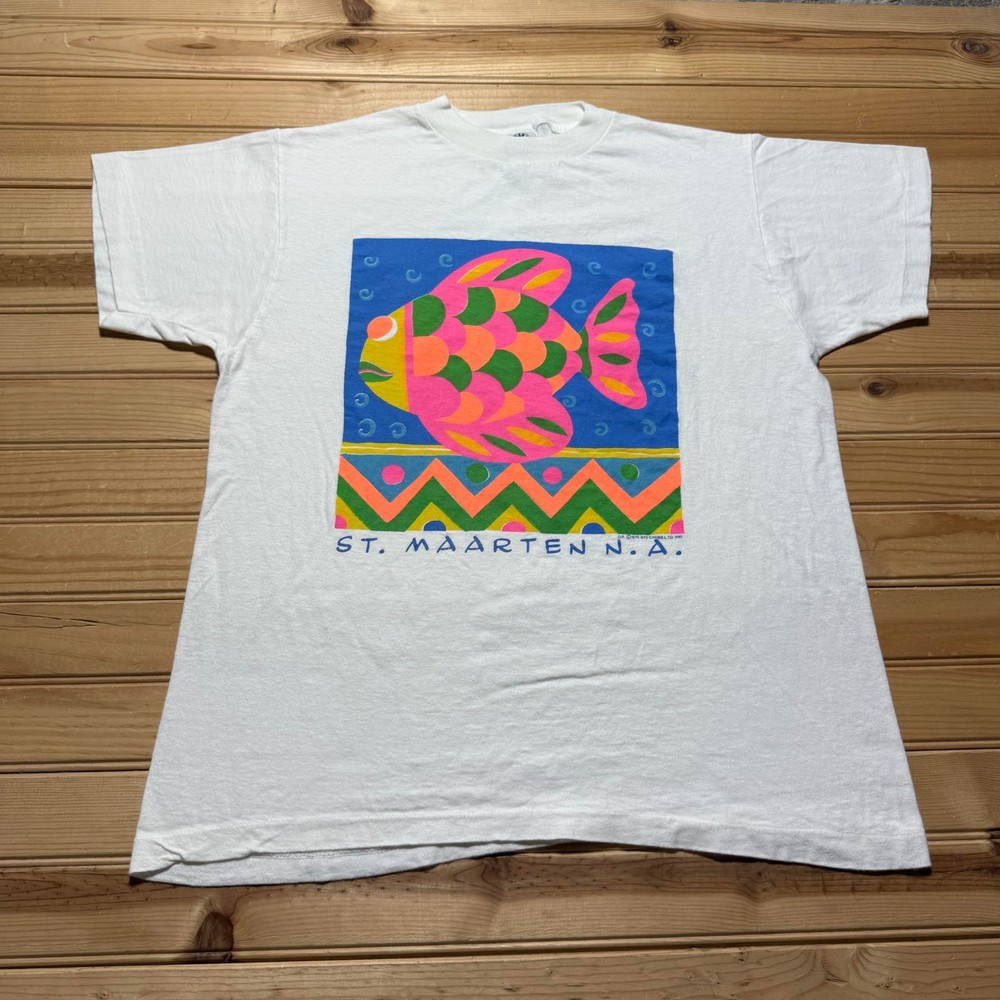 Vintage 1992 St. Maarten Miro Fish Caribbean Tropical Souvenir T-Shirt Medium