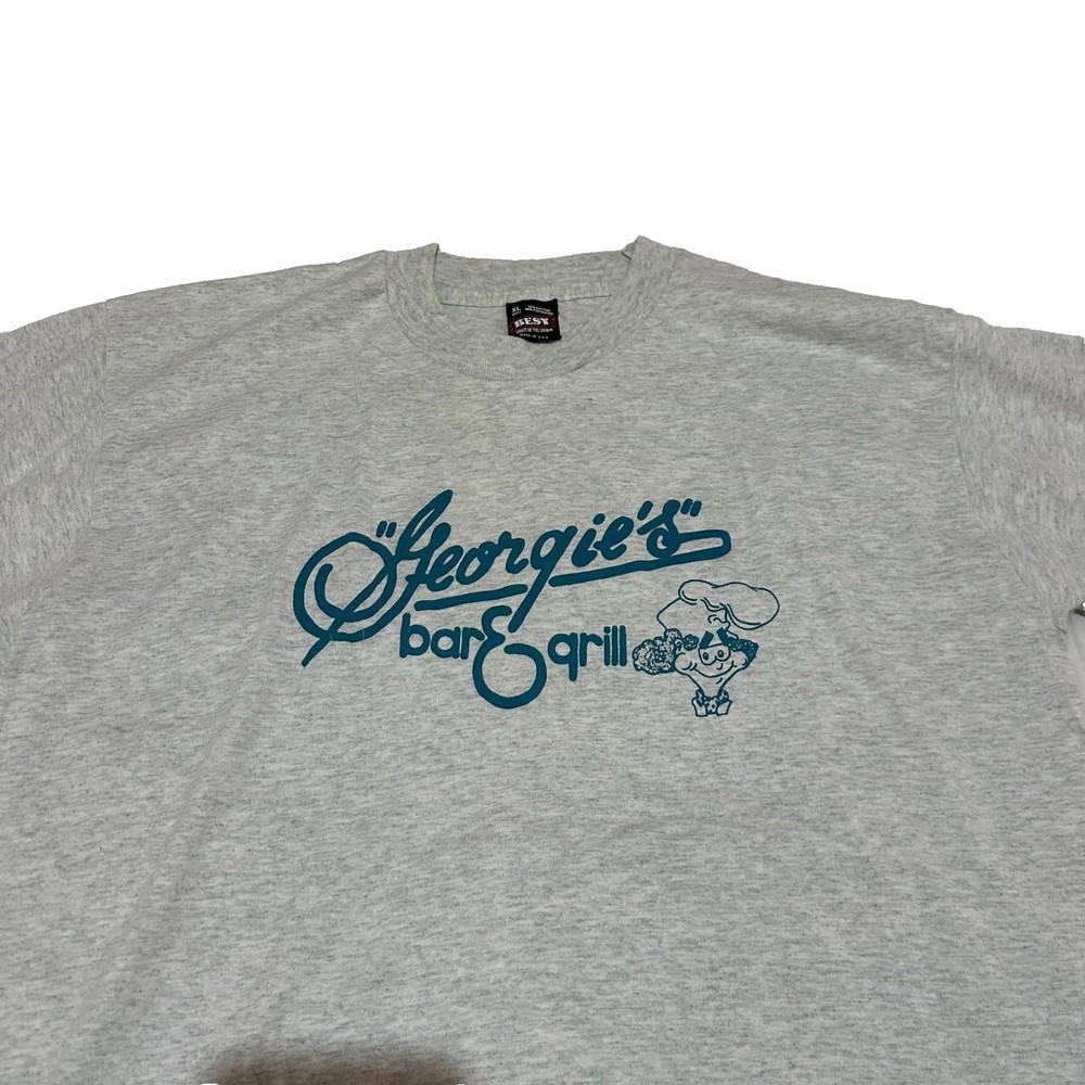 Y2K Fruits of the Loom Best Men T Shirt XL Georgie's Bar & Grill 90s Gray Food