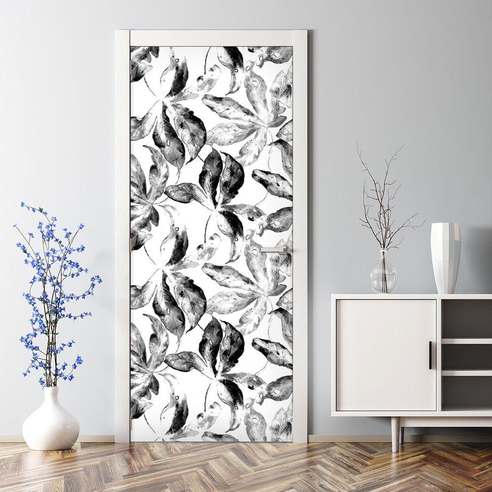 Black Passionfruit Bubble-Free Dark Leaves Repositionable Door Decal