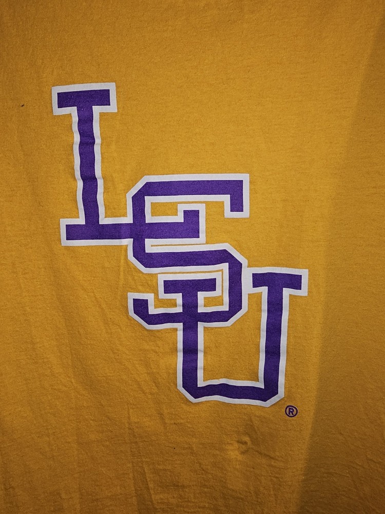 Louisiana State University Retro Throwback Small Mens Yellow Graphic Logo Tshirt
