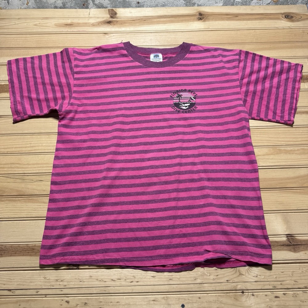 Vintage 80s 90s Florida Keys Dive Center Multicolor Striped Surf Skate Shirt XL