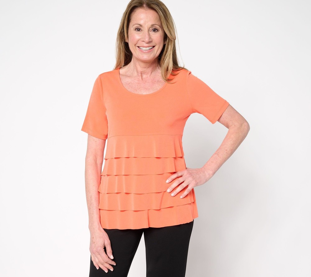 Susan Graver Women's Top Plus Sz 2X Liquid Knit Short Sleeve Orange A684073
