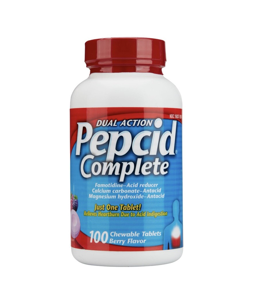 Pepcid Complete Famotidine Acid Reducer 100ct Berry Chewable Tablets Exp 01/27-image