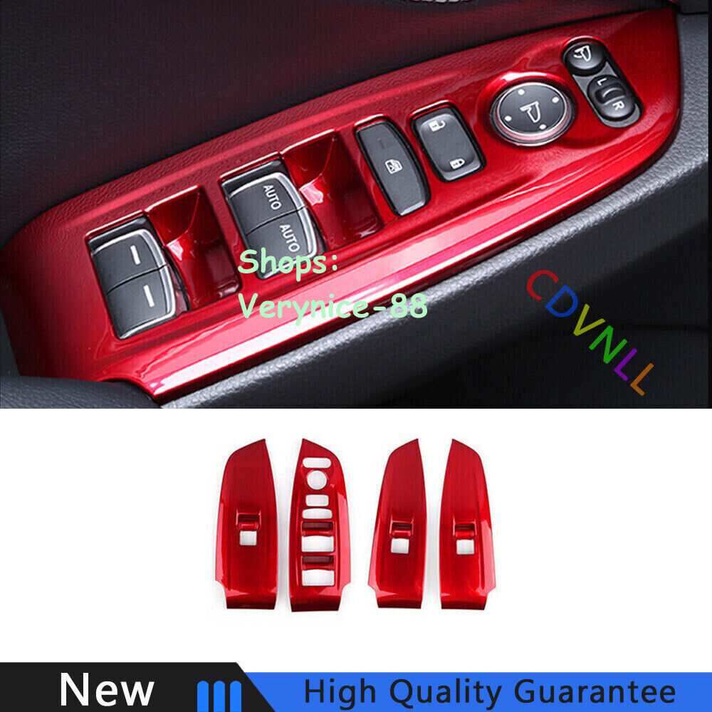 For Honda Accord 10th 2018-2022 Bright Red Car Window Lock Lift Panel Frame Trim