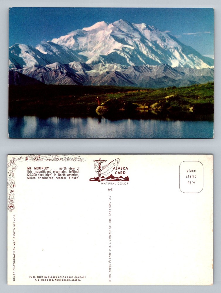 Denali, AK-Alaska, Mt McKinley North View Snow Peaks Vintage Postcard