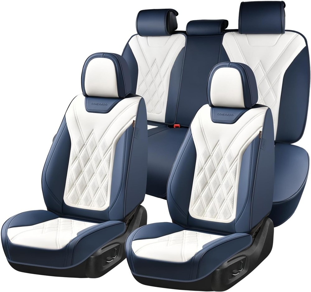 Coverado Car Seat Covers Full Set, for Cars, FullSet, Blue_White