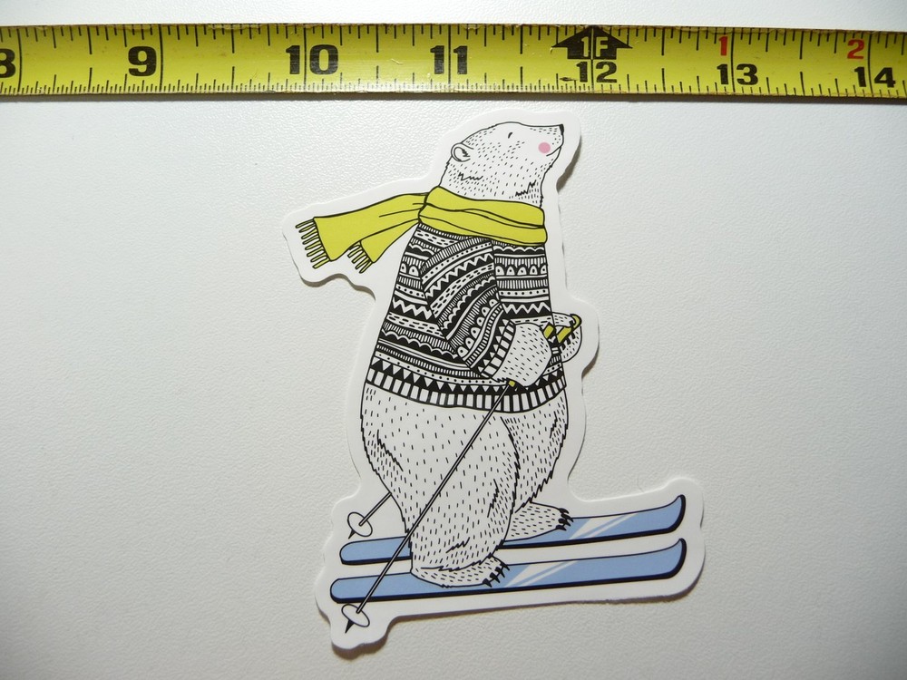 WINTER SPORTS HAPPY POLAR BEAR SKIING DECAL STICKER RESORT PLAY FUN SNOW