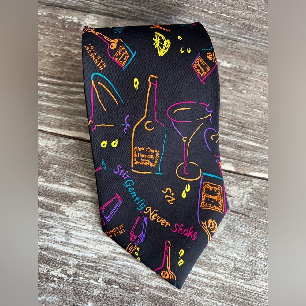 Hennessy Martini Cocktail Silk Necktie Bright Fun Formal Black