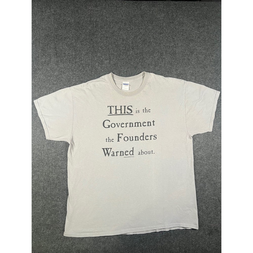 Gildan Heavy Cotton Mens XL Gray Political Graphic T-Shirt Founders Warned Tee