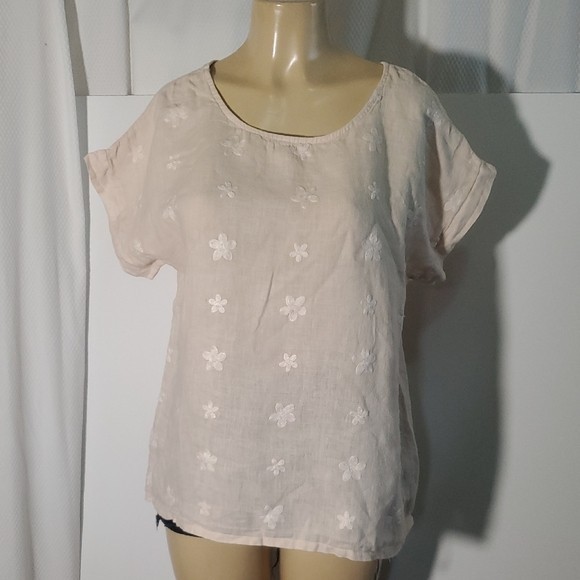 Terzo Millennio 100% Linen Blush Pink Embroidered Top Made in Italy  Sz M
