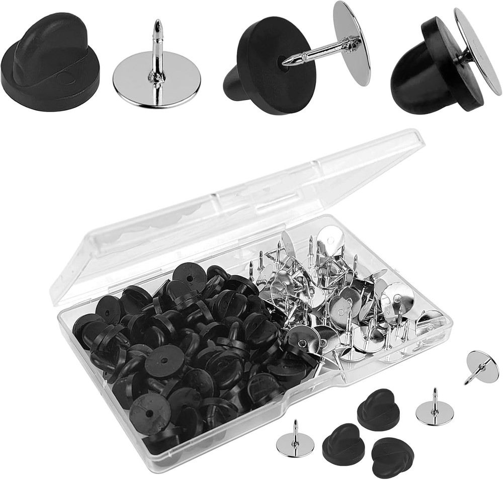 50 Pairs Pin and Backs, Backs Locking Tie Tack, Rubber Pin Backs, Tie Tacks Pins