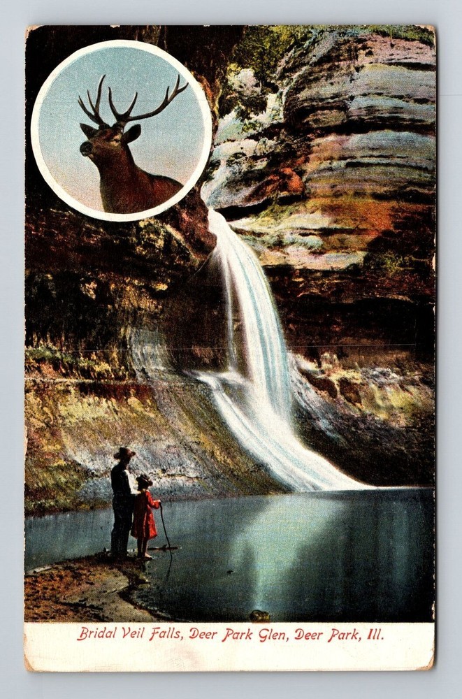 Deer Park IL-Illinois, Bridal Veil Falls, Glen, Waterfall, Vintage Postcard