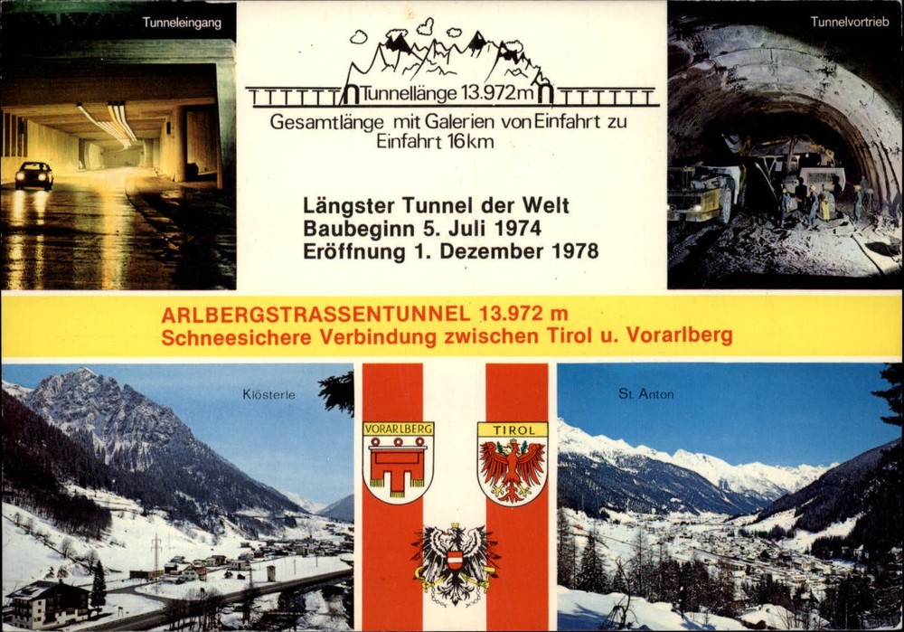 Austria Arlbergstrassen Tunnel Kiosterie mountain snow multiview postcard sku981