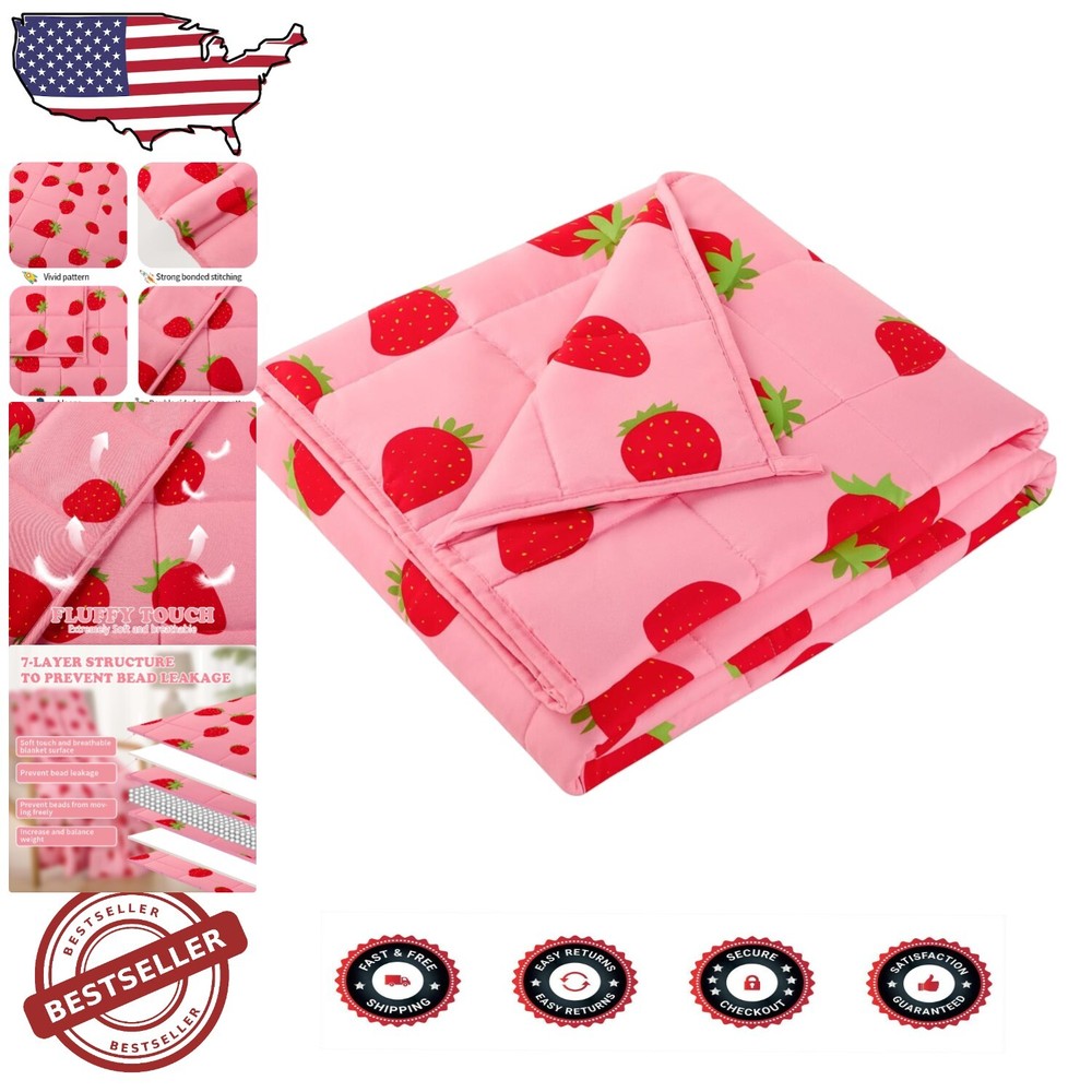 Lightweight 10 lbs Pink Strawberry Polyester Weighted Blanket