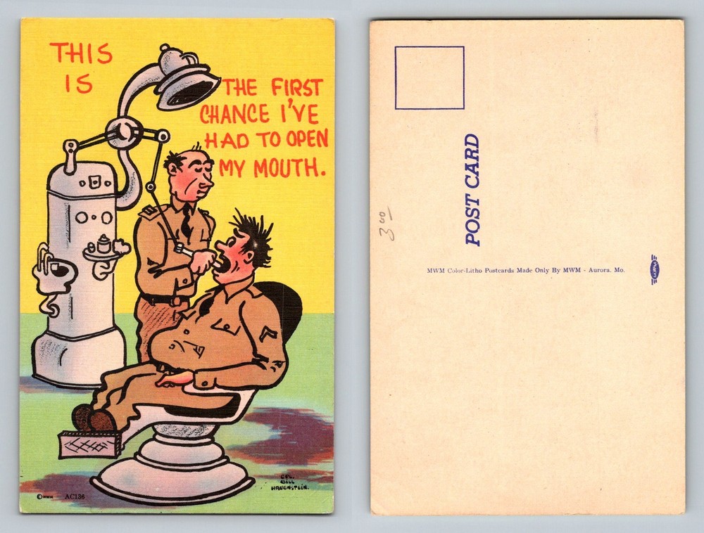 Aurora, MO-Missouri, Comic Soldier Dentist Office Joke Vintage Postcard