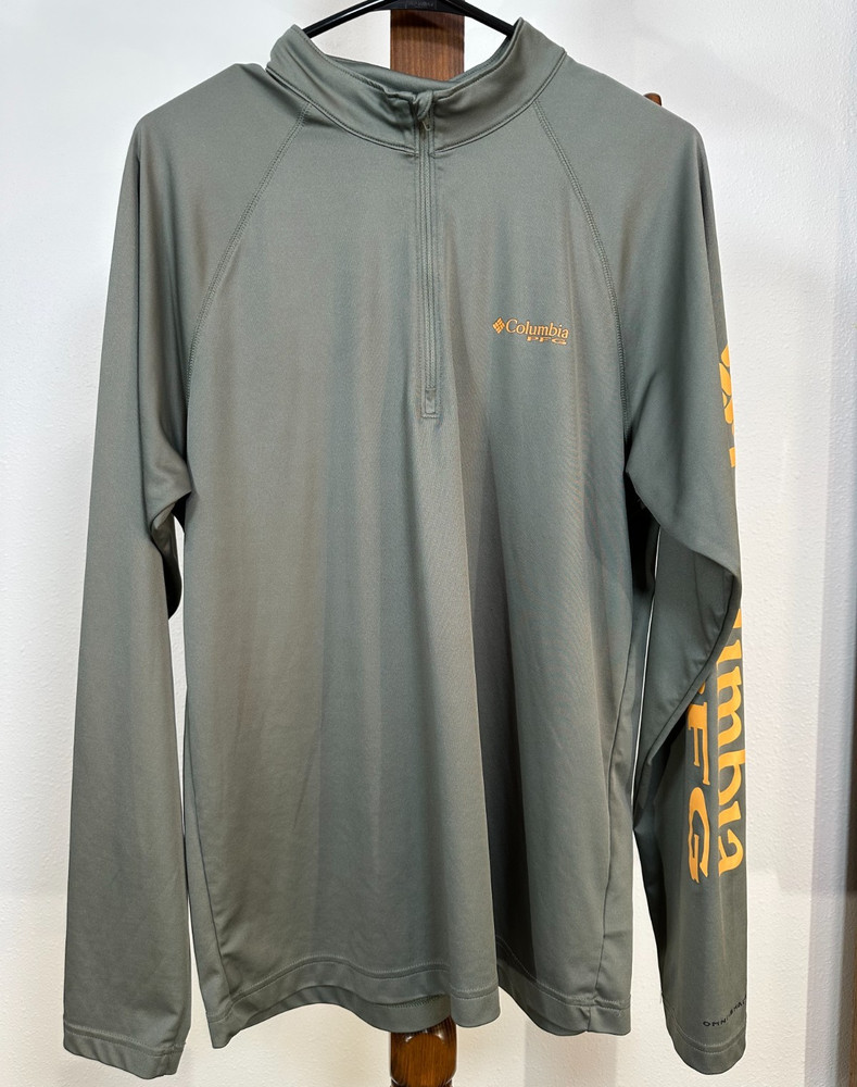 Columbia 1/4 Zip Pullover Men's M Green Omni-Wick Long Sleeve Logo Shirt