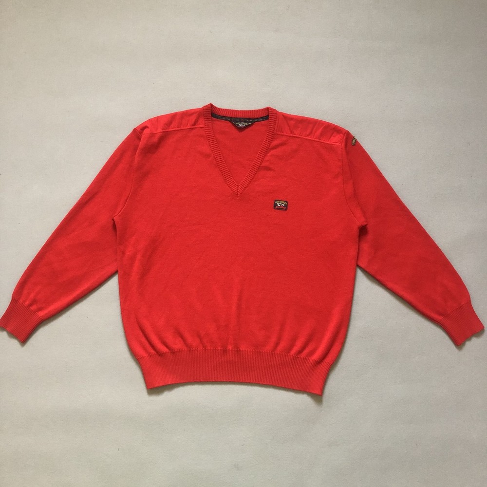 Paul & Shark Yachting V-Neck Sweater Mens XXL Red Wool Blend Made in Italy