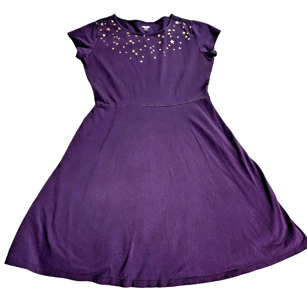 Old Navy girls XL 14 Dark Purple short sleeve A-line dress w/gold stars