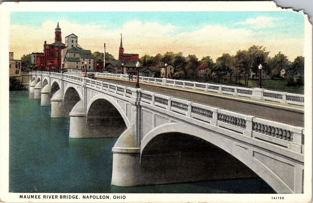 Napoleon OH-Ohio, Maumee River Bridge, Above Water, Vintage Postcard