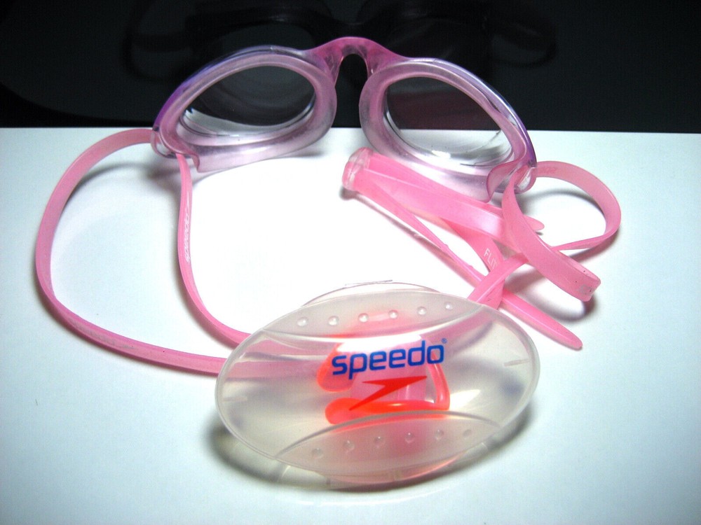 SPEEDO Women's Pink Goggles Swimming SET Nose Plug Earplugs With Case