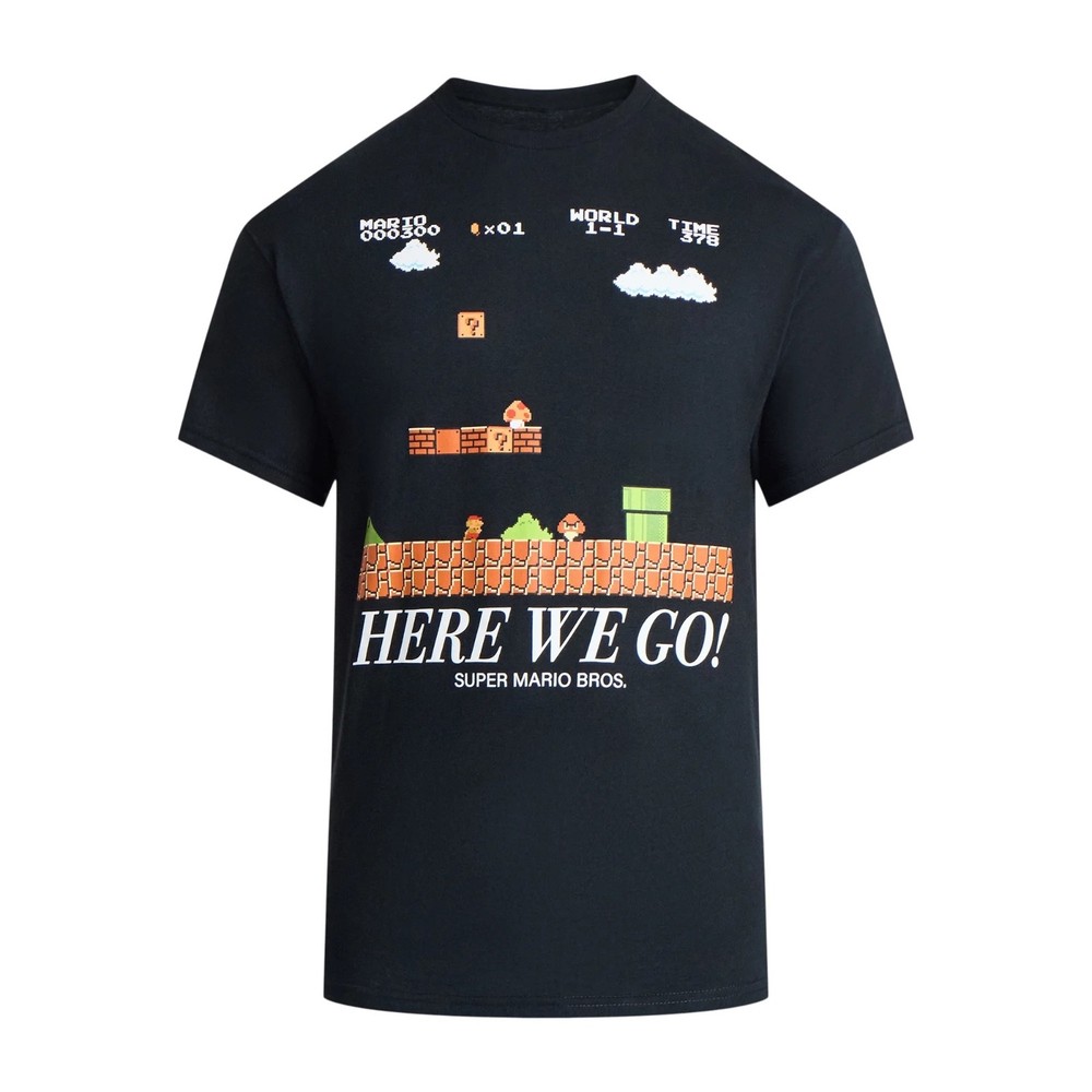 Super Mario Bros 3XL Here We Nintendo Go Graphic T-Shirt  Men's XXXL Black New