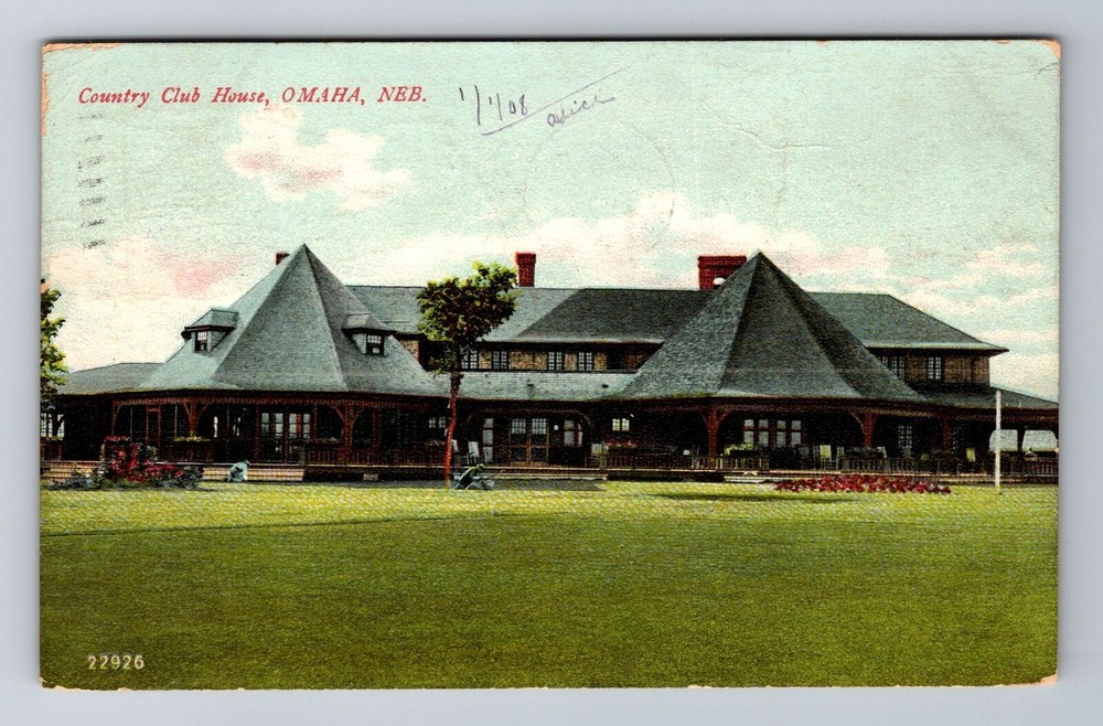Omaha NE-Nebraska, Country Club House, Antique, Vintage c1908 Souvenir Postcard