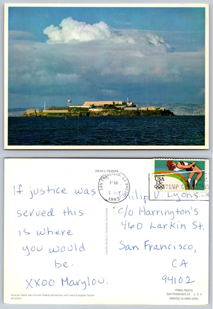 Alcatraz Island San Francisco CA Postcard 1983 Photo Prison Bay View