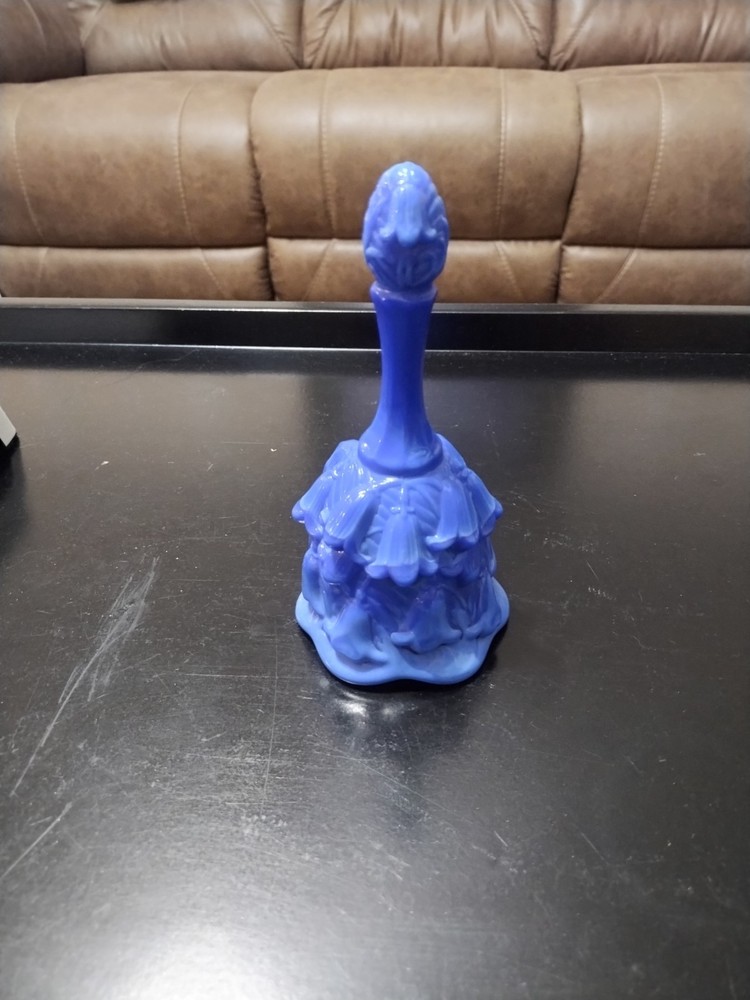 Fenton Lily Of The Valley Temple Bell Blue Periwinkle Slag Glass EUC