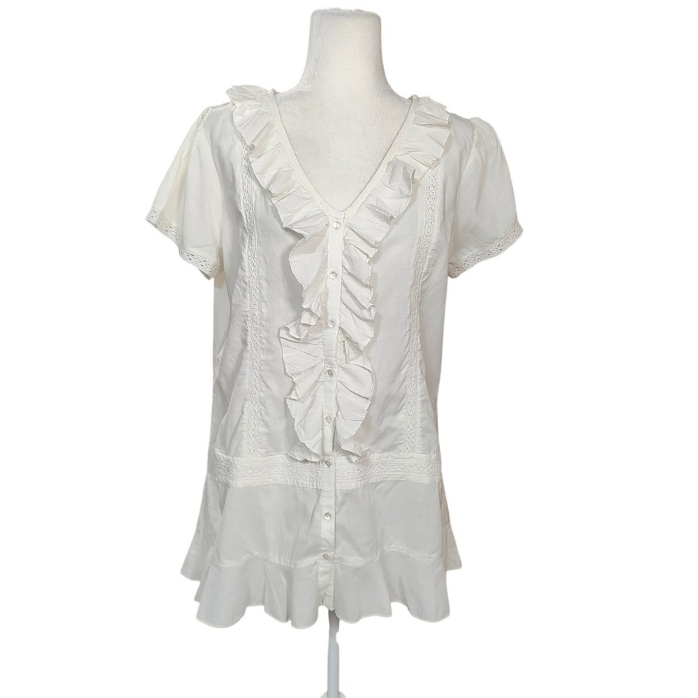 April Cornell NEW Charlotte Blouse White Cotton Ruffle Cottagecore Top Large