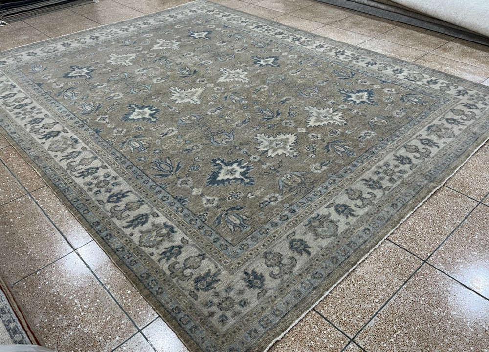 Hand Knotted Turkish Oushak Rug Wool Area Carpet Soft Gray Blue wool rug