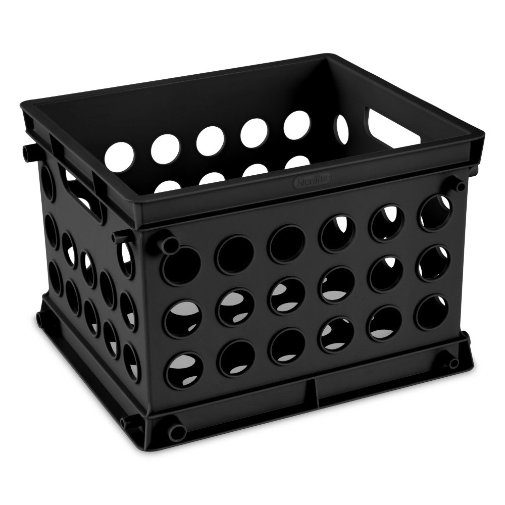 6-Pack Sterilite Mini Crates - Durable Black Plastic Storage Bins