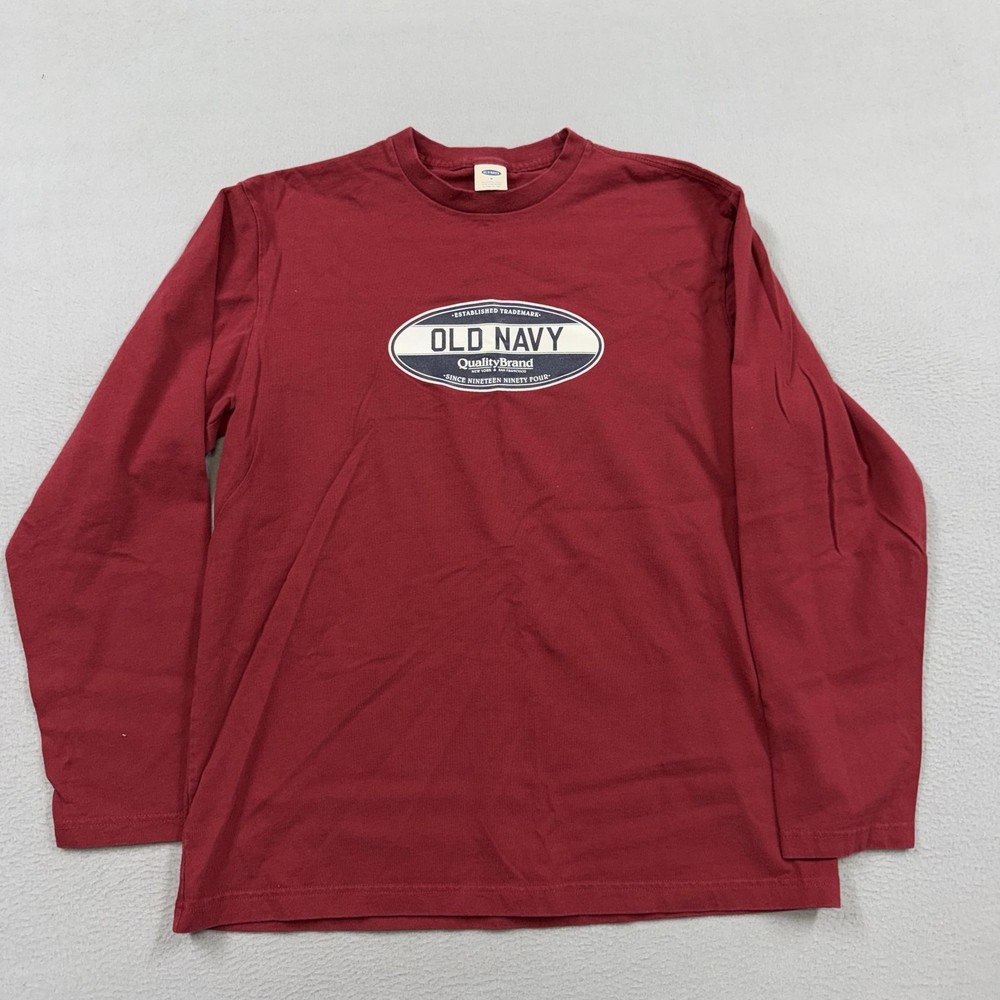Vintage Old Navy Shirt Mens Medium Red Long Sleeve Logo Graphic T-Shirt Tee y2k