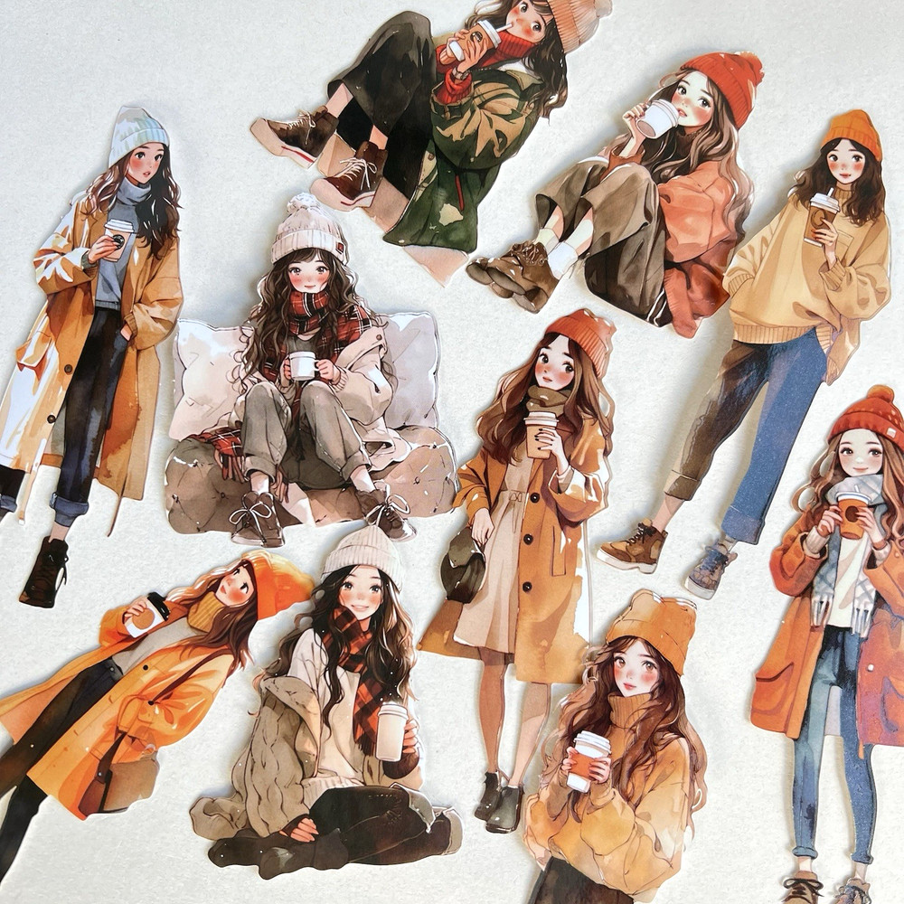Fall Cozy Coffee Girl Stickers Autumn Junk Journals Collage Scrapbooking
