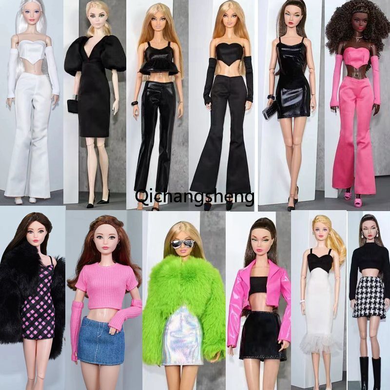 Pink White Black 1/6 Doll Clothes Outfits Set Top Shirt Pants Skirt Dress 11.5