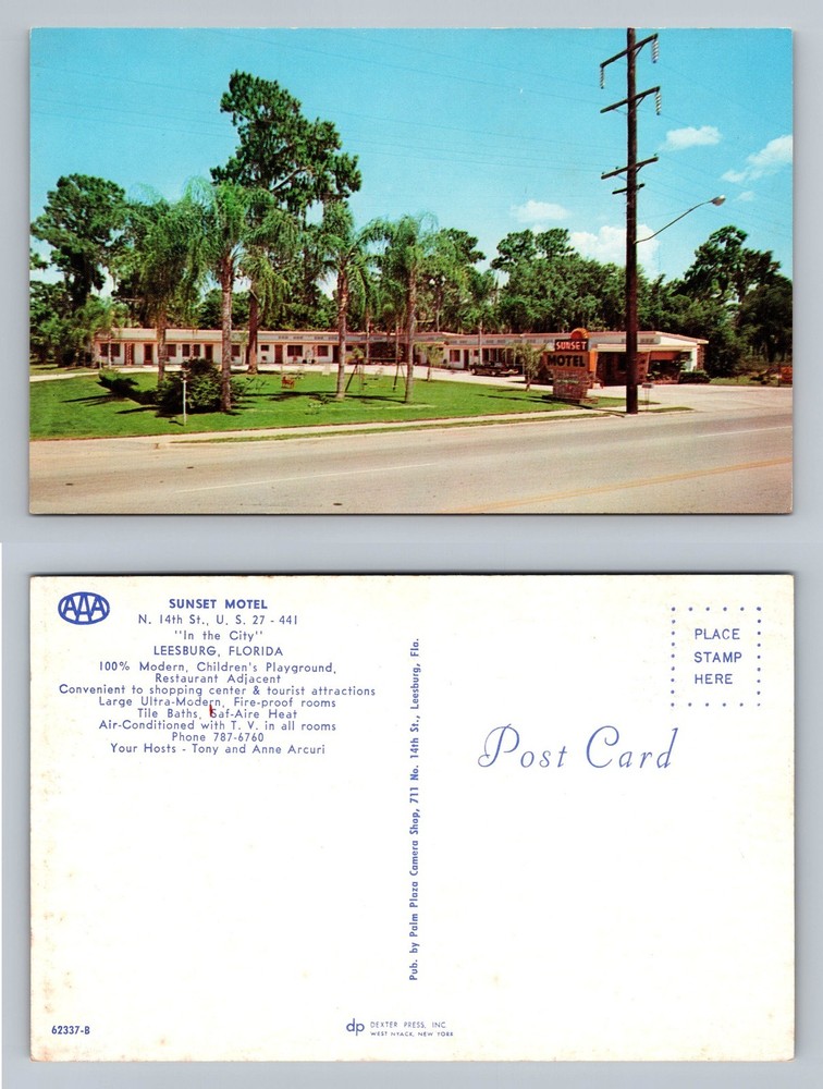 Leesburg, FL-Florida, Sunset Motel Roadside Card View Vintage Postcard