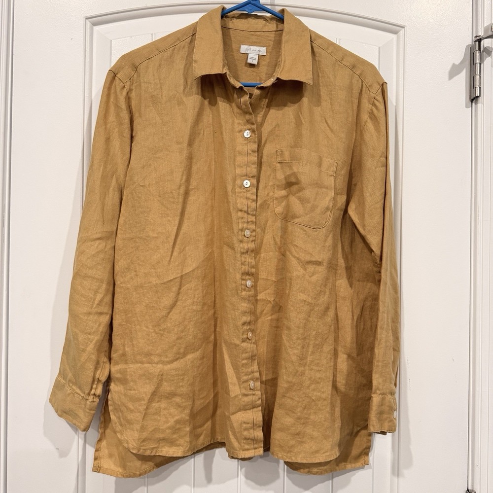 J. Jill Love Linen Long Sleeves Button Down Women's Shirt Light Brown Size S