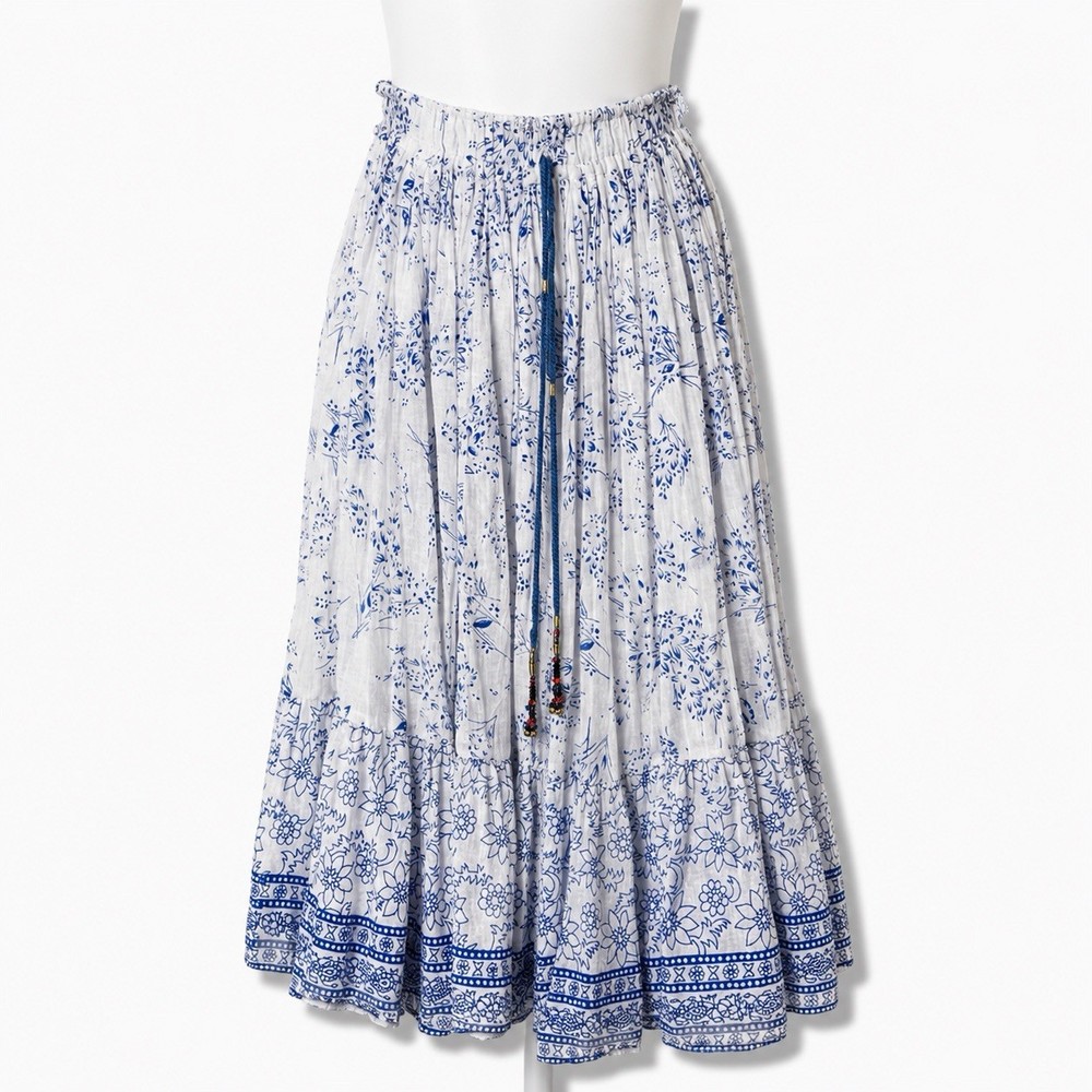 Similar To Free People Full Swing Printed Floral Broomstick Skirt Blue M Cotton