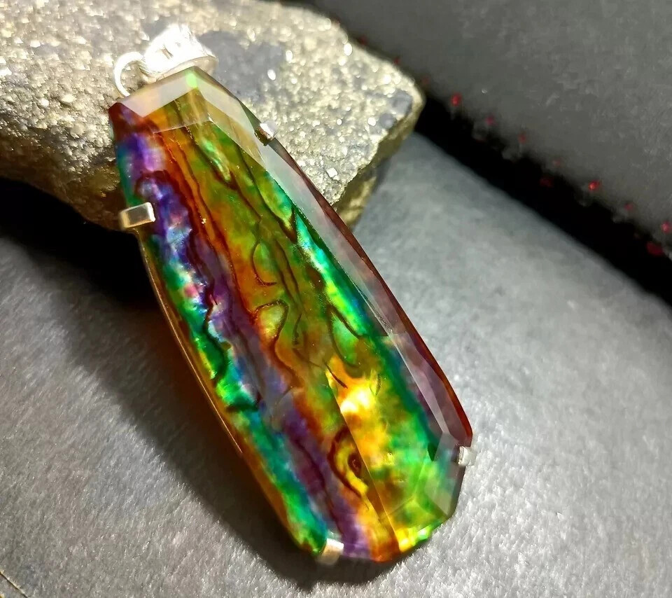 92.30 Ct Natural Ammolite 925 Silver Fancy Cut Certified Pendant Gemstone
