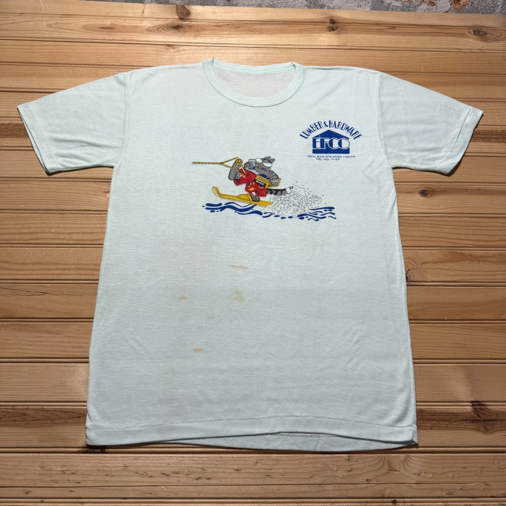 Vintage 90s EFCO Lumber Hardware Water Skiing Cat Graphic Promo T-Shirt Medium