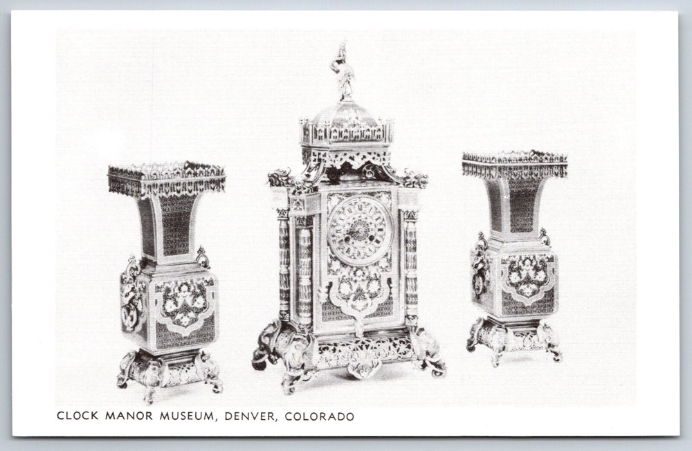 Denver Colorado Clocks~French Clock W/ Vases @ Manor Museum~Vintage Postcard