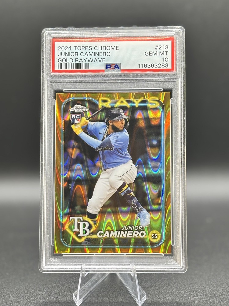 2024 Topps Chrome Junior Caminero Gold RayWave Refractor Rookie #/50 PSA 10