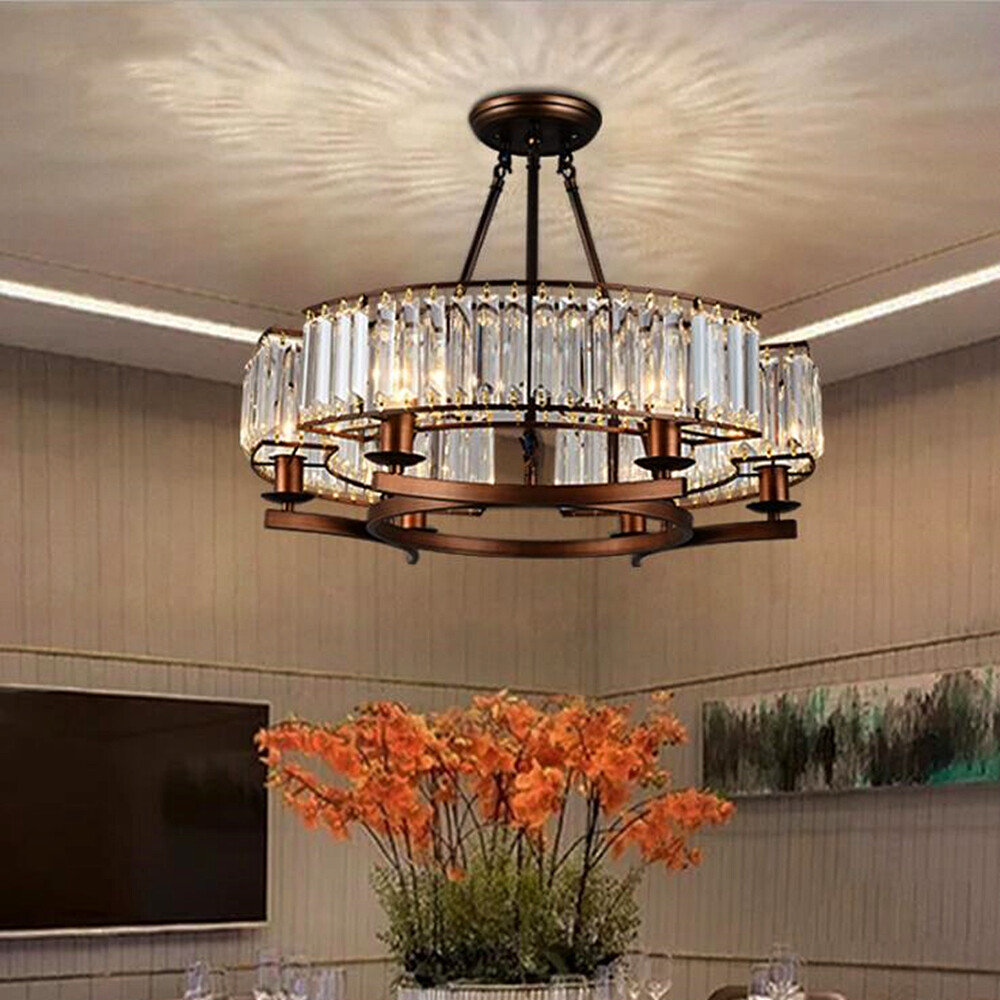 25.6 Inch Vintage Brown Crystal 6-Light Round Chandelier Pendant