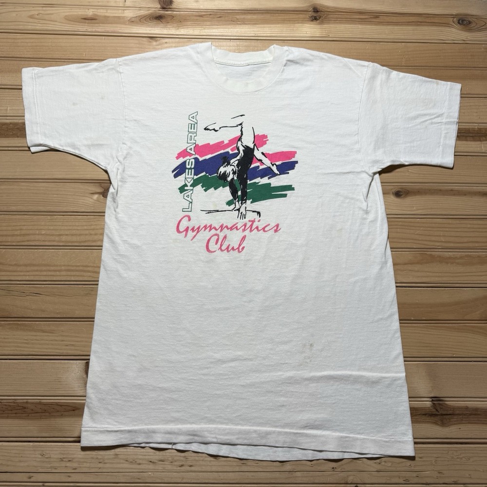 Vintage 80s 90s Lakes Area Gymnastics Club Wisconsin Gym Dance Shirt Size Large