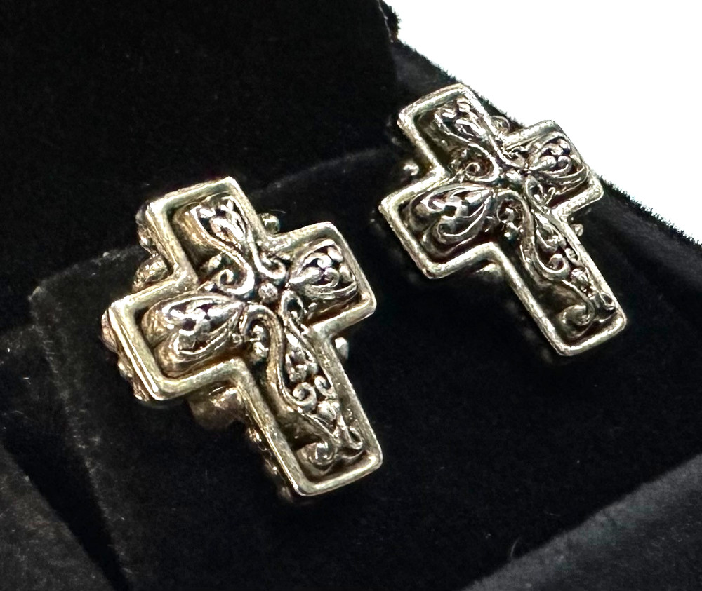Vtg Costume Silver Tone Cross Stud Pierced Earrings Jewelry Lot I