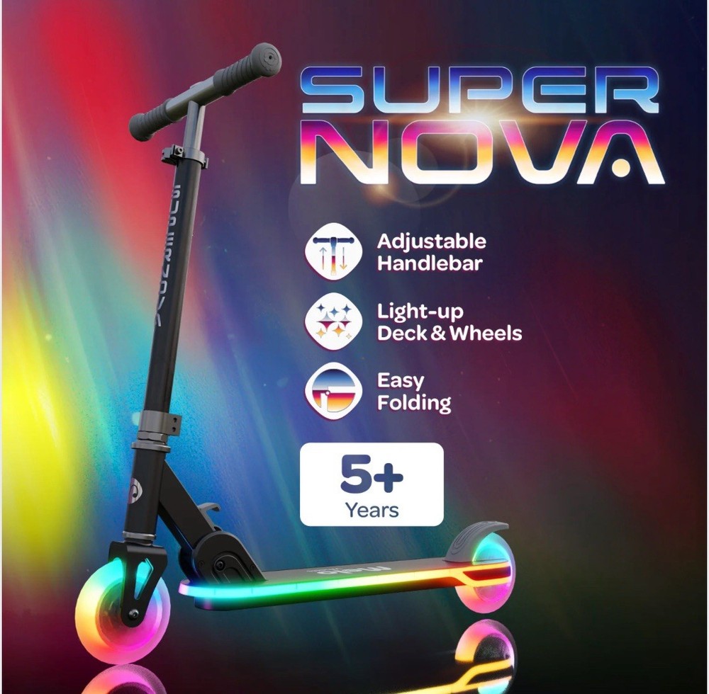 Supernova Melo Kick Scooter, Adjustable Handlebar, Light Up Deck & Wheels
