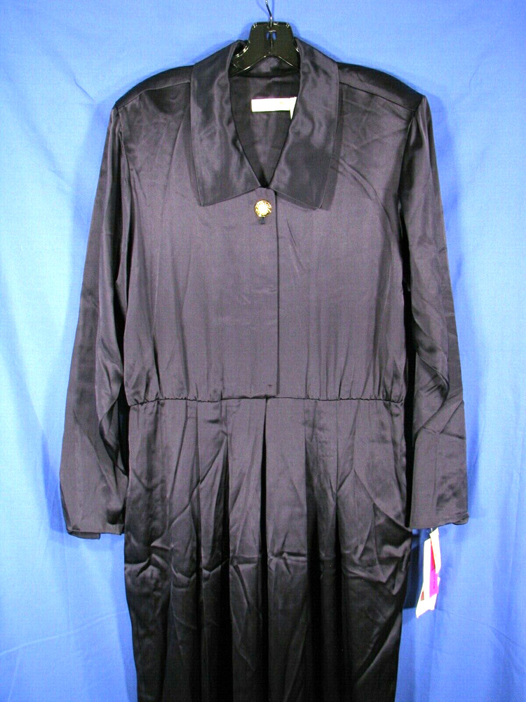 NWT LIZ CLAIBORNE Vintage NAVY BLUE SATIN JUMPSUIT Cocktail Dressy PLEATED sz 14